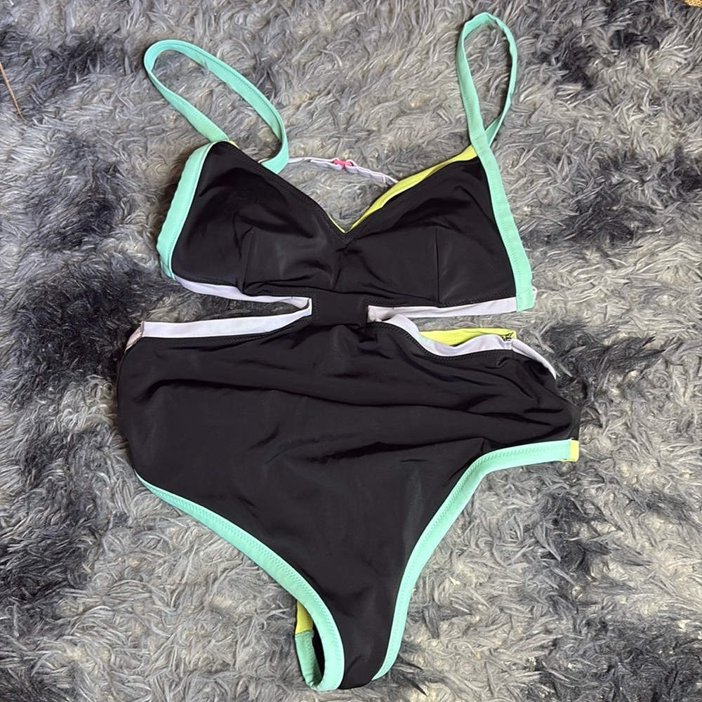 Victoria's Secret Black Neon One Piece Swimsuit with Cut Outs Size Medium